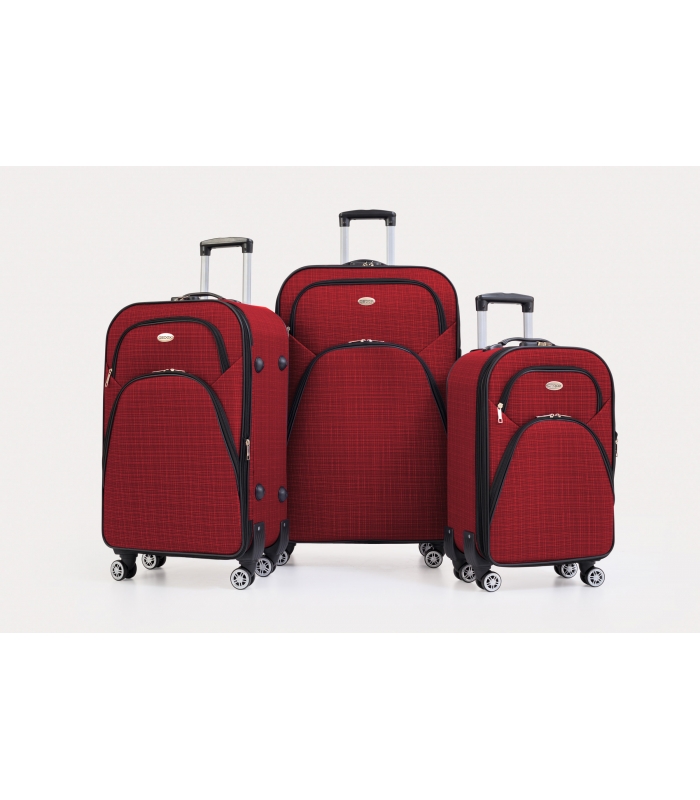Gedox 4 Teker Geniş Kasa Havlu Kumaş 3'lü Valiz Seyahat Seti - Model: 1000.13 Bordo