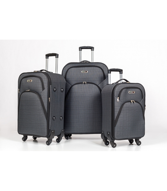 Gedox 4 Teker Geniş Kasa Havlu Kumaş 3'lü Valiz Seyahat Seti - Model: 1000.02 Koyu gri