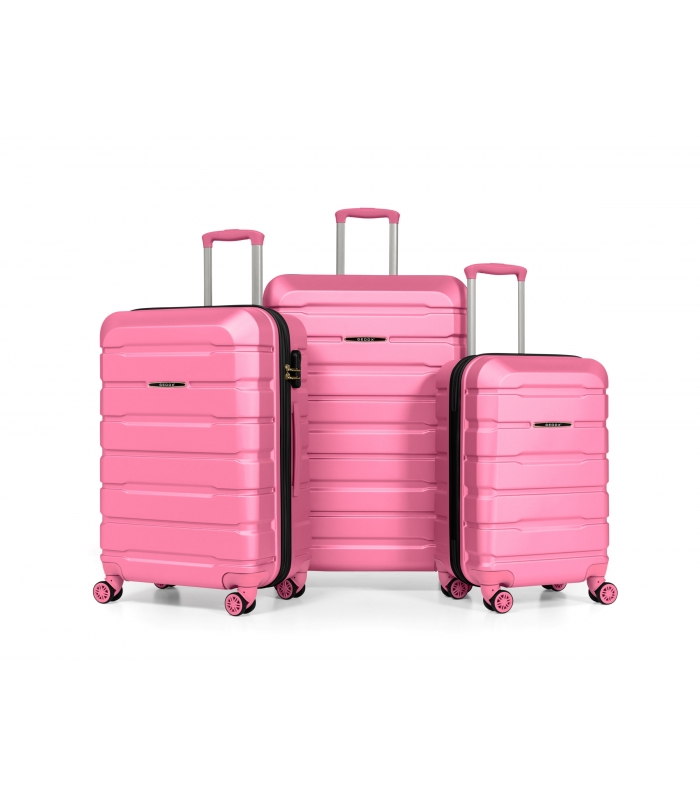 Gedox Abs Premium Tonaton 3'lü Valiz Seyahat Seti - Model:500.11 Pudra Pembe