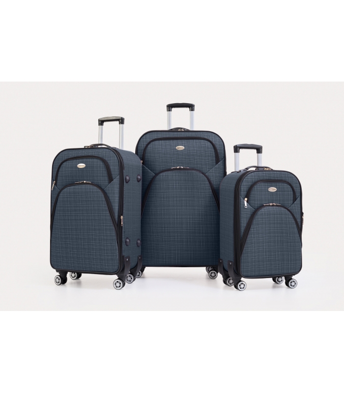 Gedox 4 Teker Geniş Kasa Havlu Kumaş 3'lü Valiz Seyahat Seti - Model: 1000.04 Lacivert