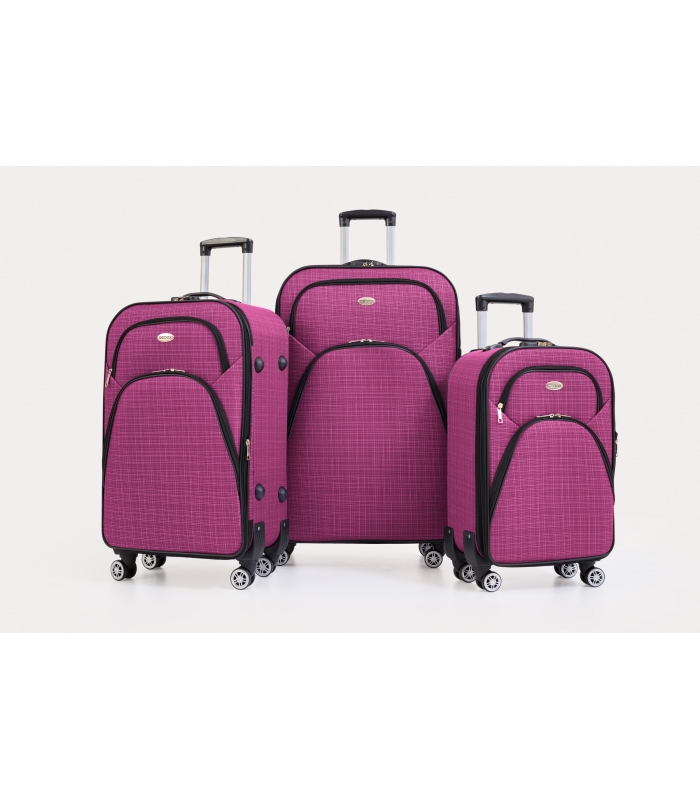 Gedox 4 Teker Geniş Kasa Havlu Kumaş 3'lü Valiz Seyahat Seti - Model: 1000.09 Mürdüm