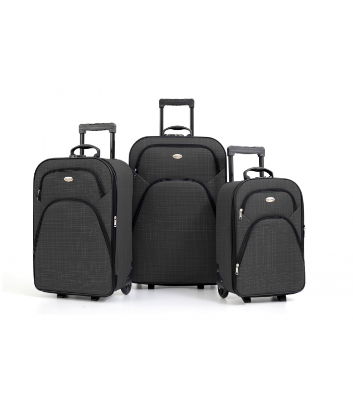 Gedox 2 Teker Geniş Kasa Havlu Kumaş 3'lü Valiz Seyahat Seti - Model: 1005.02 Koyu gri