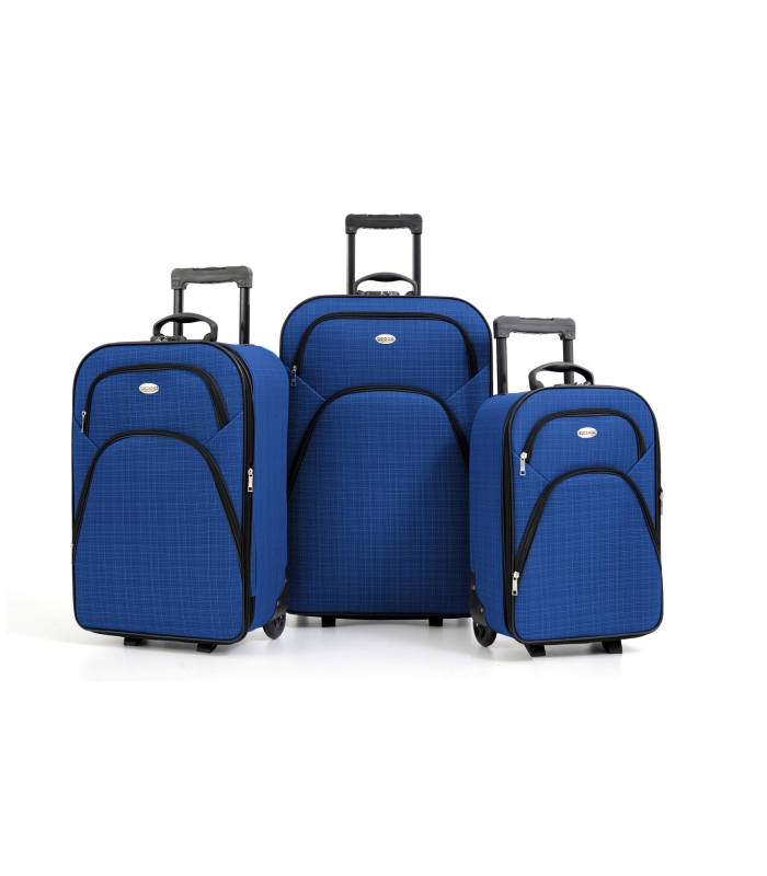 Gedox 2 Teker Geniş Kasa Havlu Kumaş 3'lü Valiz Seyahat Seti - Model: 1005.05 Çivit Mavi